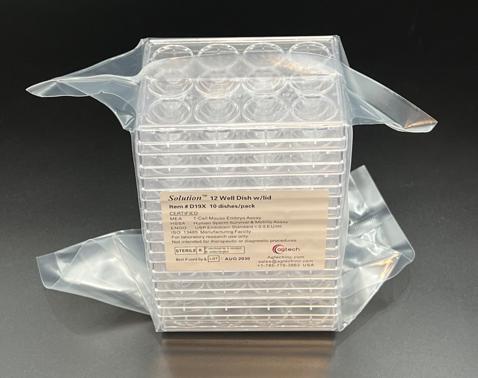 Solution™ Dish, For Trypsin and IVF, 12-Well, w/Lid, 10/pk