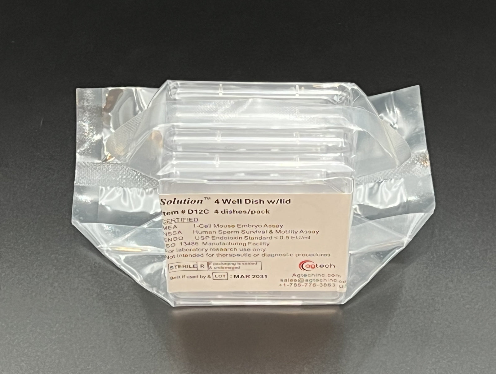 Solution™ 4 Well Solution Dish, Non-Treated, Flat-Bottom, w/ Lid, 4/pk