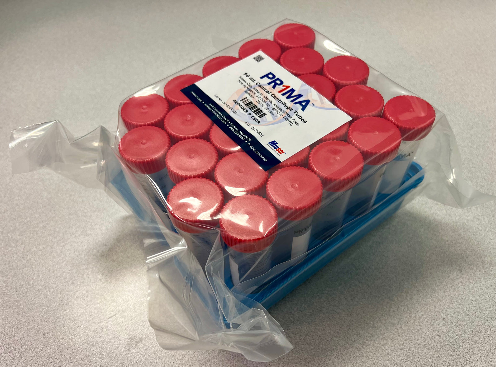 Centrifuge Tubes, Conical w/Cap, Sterile, 50ml, 25/Rack