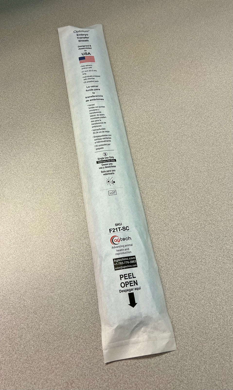 Optimum™ Transfer Sheath for Bovine, 21", bulk-packaged, sheath w/ chemise, 25/pk