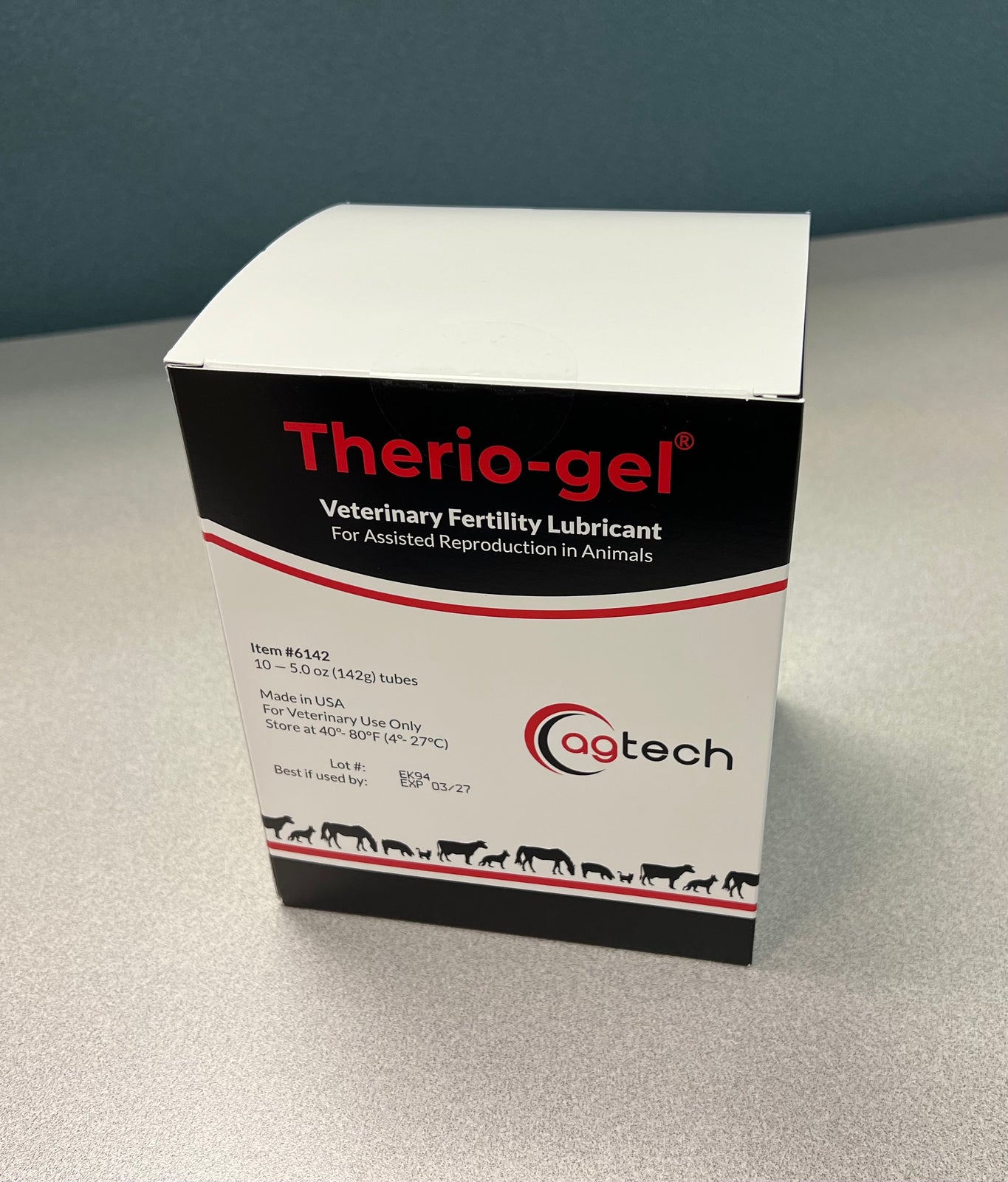 Therio-gel® non-spermicidal lubricant for veterinary fertility, patented formula, 10 x 5 oz tubes per box, each