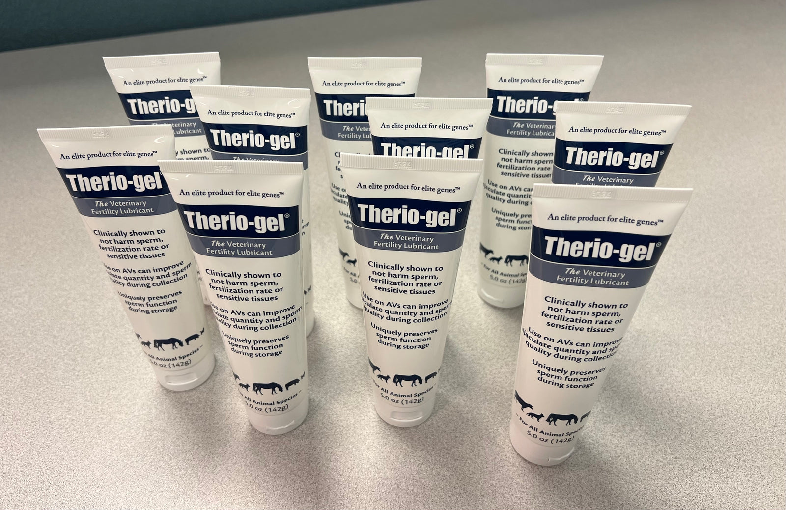 Therio-gel® non-spermicidal lubricant for veterinary fertility, patented formula, 10 x 5 oz tubes per box, each