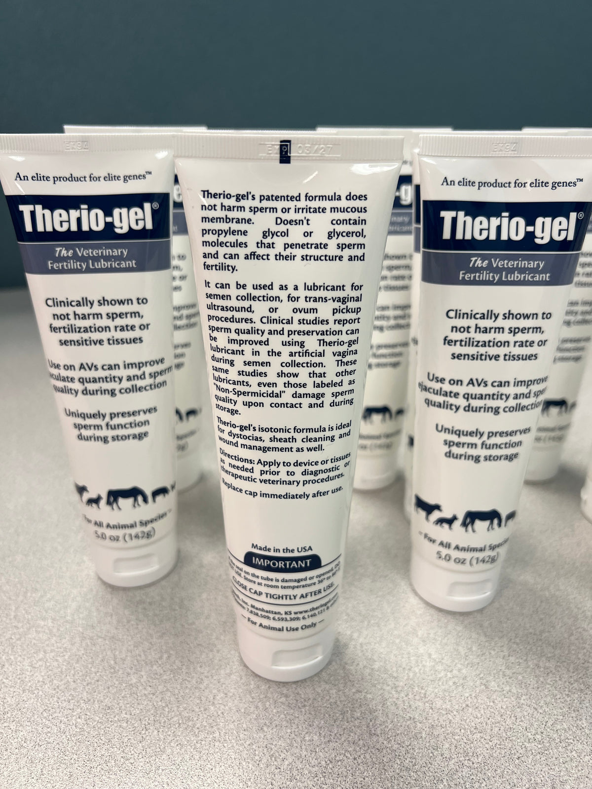 Therio-gel® non-spermicidal lubricant for veterinary fertility, patented formula, 10 x 5 oz tubes per box, each
