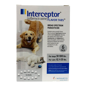 Interceptor Rx, 51-100 lbs Dog/12.1-25 lbs Cat, White, 6 count