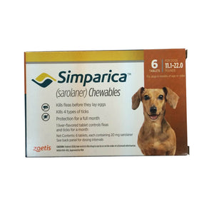 Rx Simparica 20mg for Dogs 11.1-22 lbs, 6 Chewable Tablets