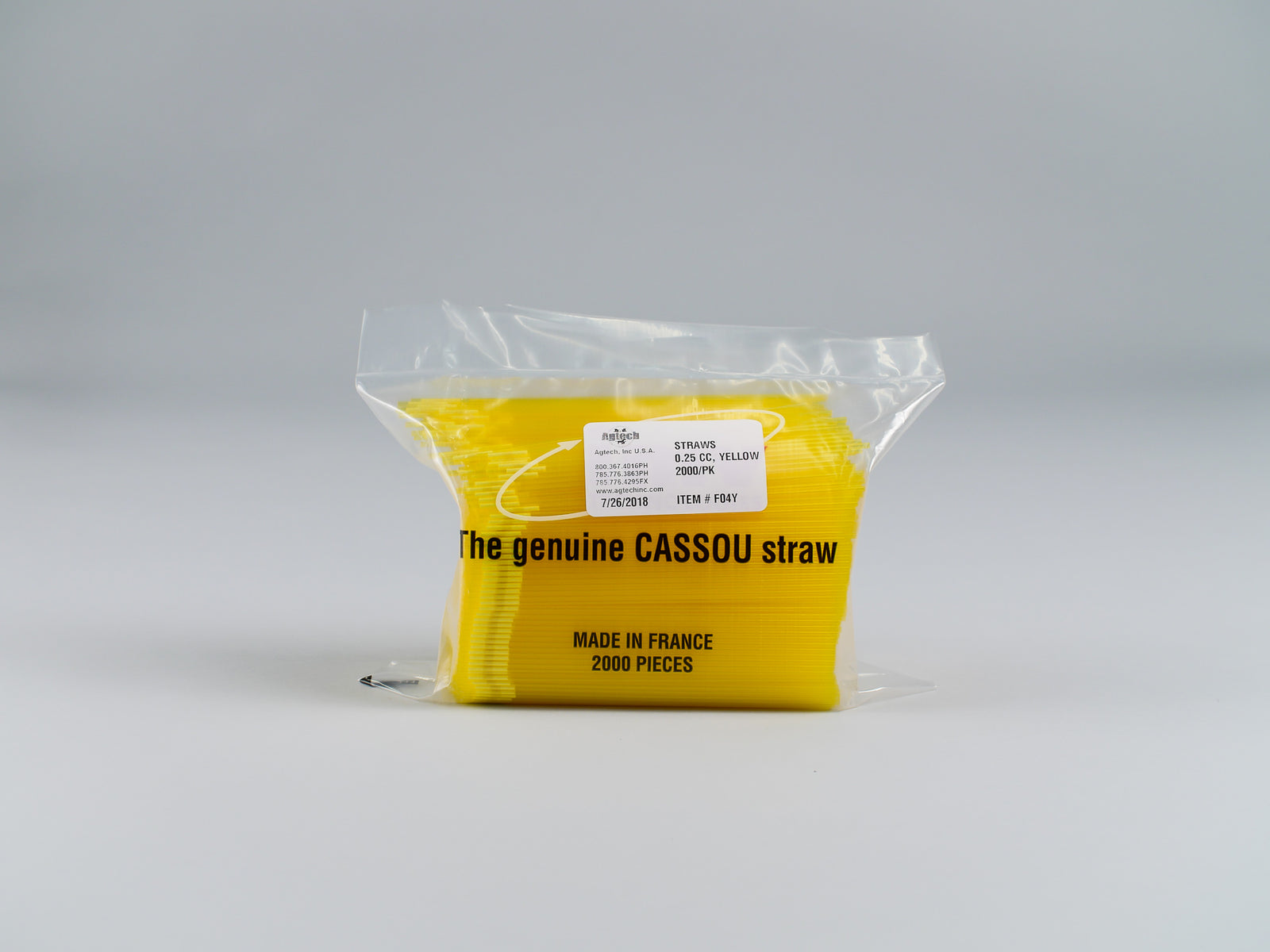 Straws, 0.25cc, W&P, Pastel Yellow, 2000/Bag