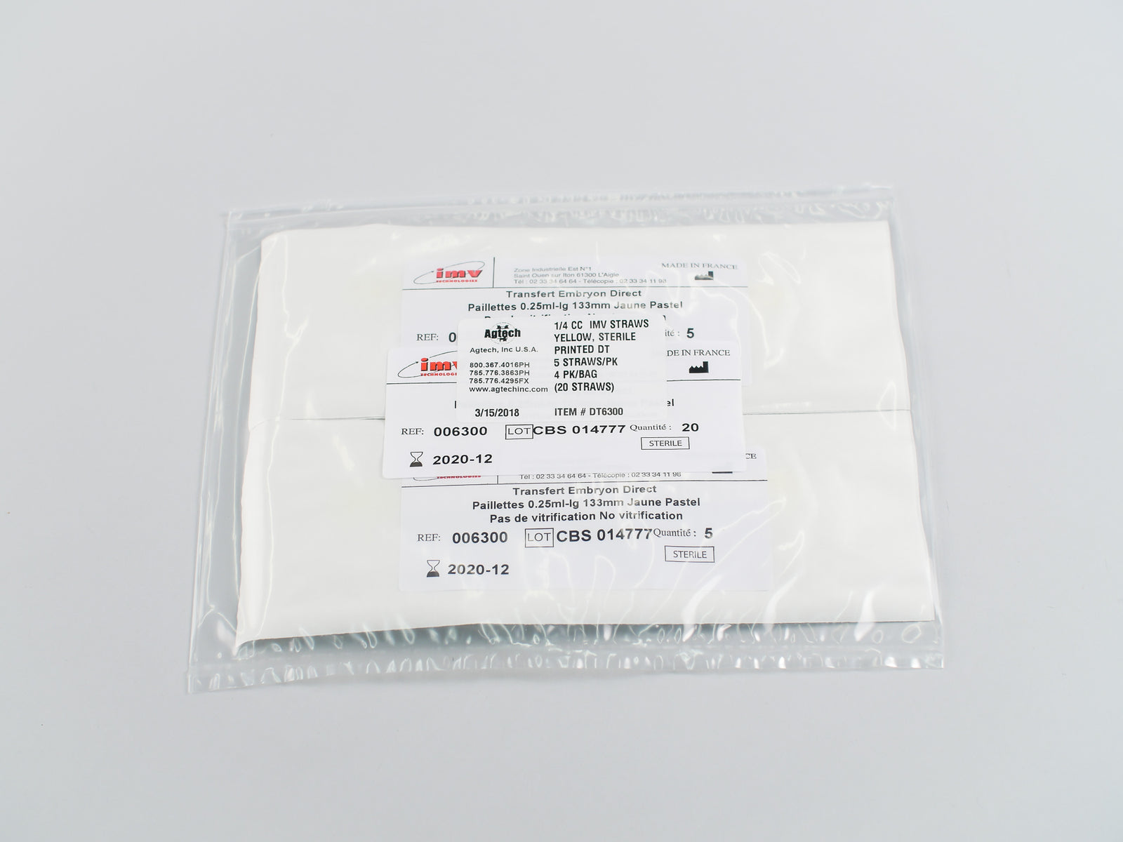 DT Straws, Pastel Yellow, 0.25CC, W&P, Sterile, 20/pack